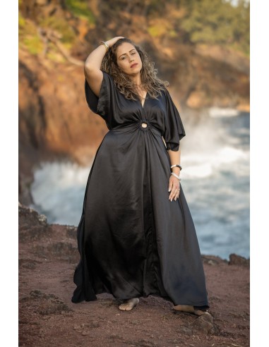 Caprice - Robe longue noir en satin uni la colonne vertébrale